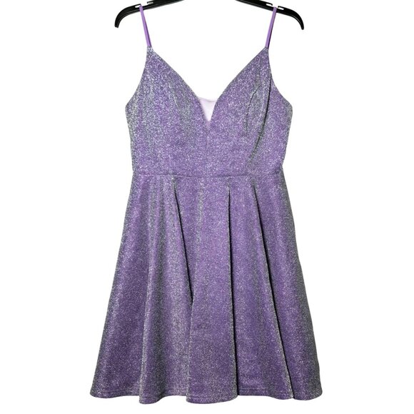 Ever Pretty Lavender Sleeveless Mini Dress Size Large Sparkle Glitter Vneck Hoco - Picture 3 of 13